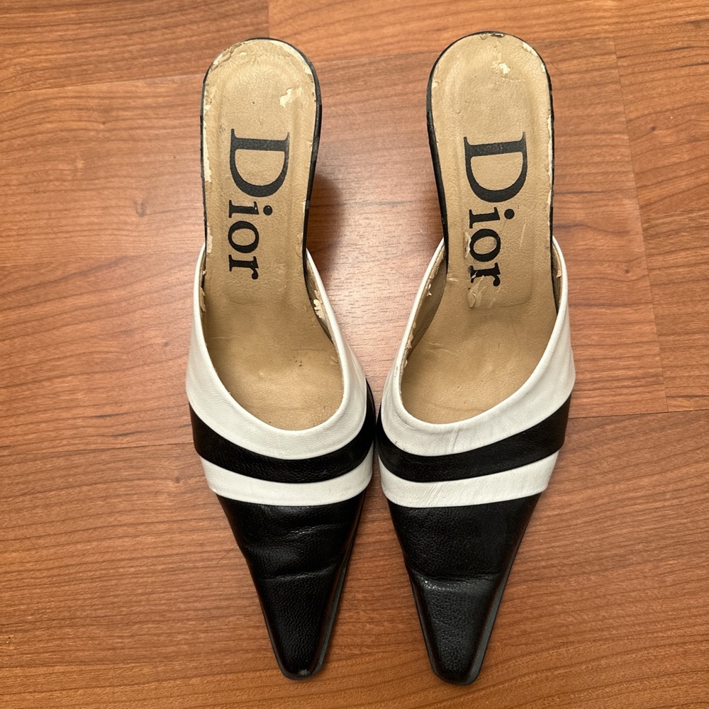 Dior Black and White Mules Sleek Leather Design